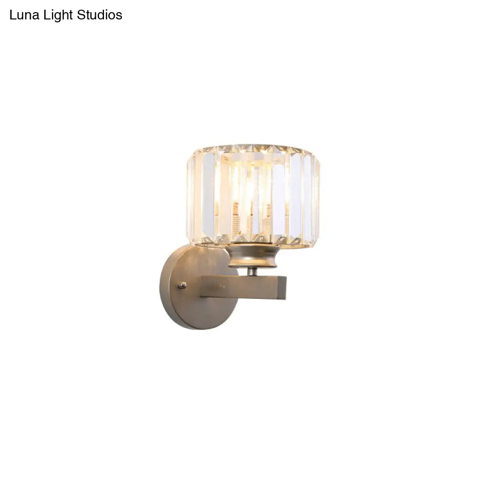 DecorBites™ Contemporary Crystal Nickel Drum Sconce Light for Bedroom Wall"