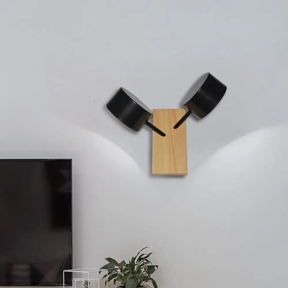 DecorBites™ Contemporary Double Drum Wall Mounted Light: Metal Fixture for Kitchen with 2 Bulbs, Black/White/Blue