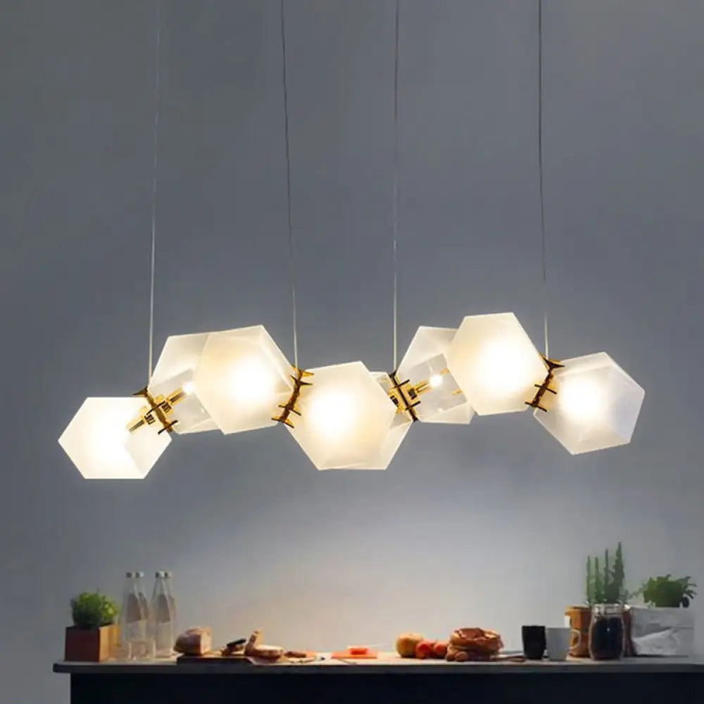 DecorBites™ Contemporary Frosted Glass Honeycomb Island Lamp with Brass Ceiling Hang - Modern 2/4/8-Light for Living Room