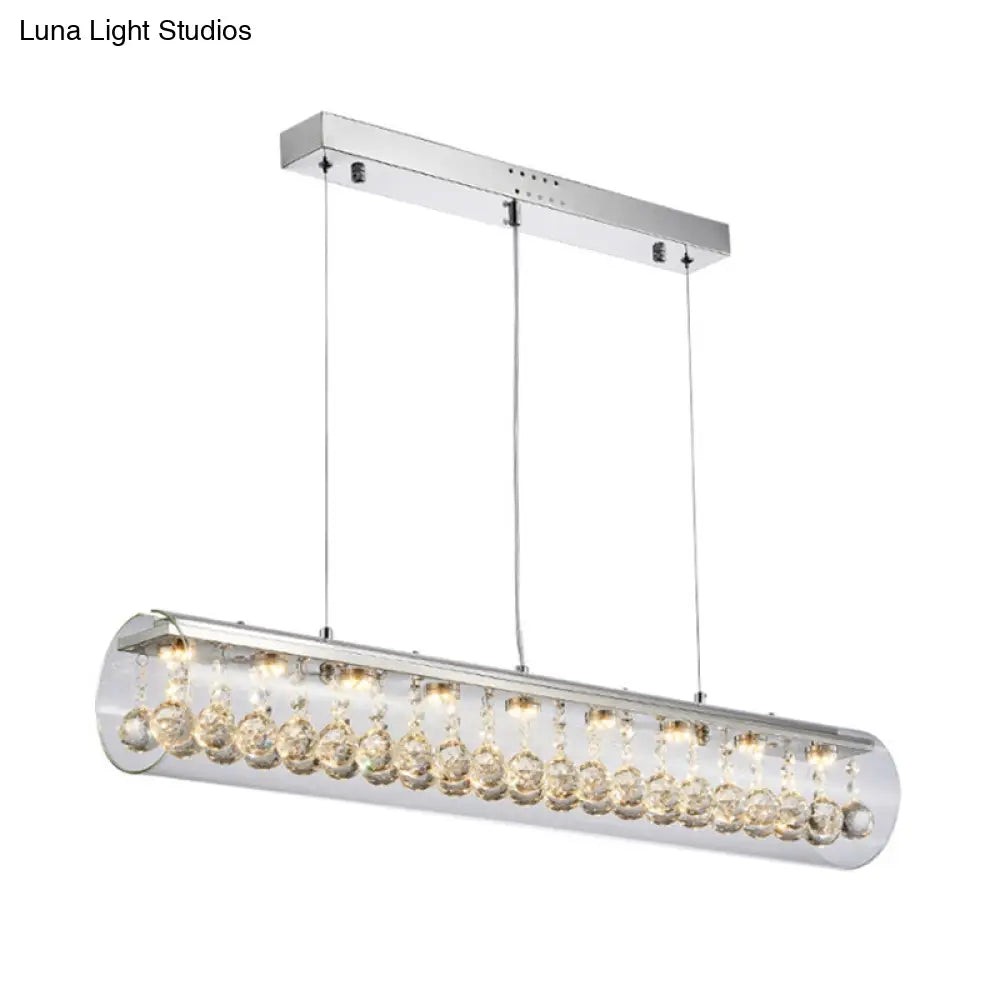 DecorBites™ Contemporary Glass Island Pendant Light with 5 Horizontal Cylinder Lights and Crystal Ball Accent