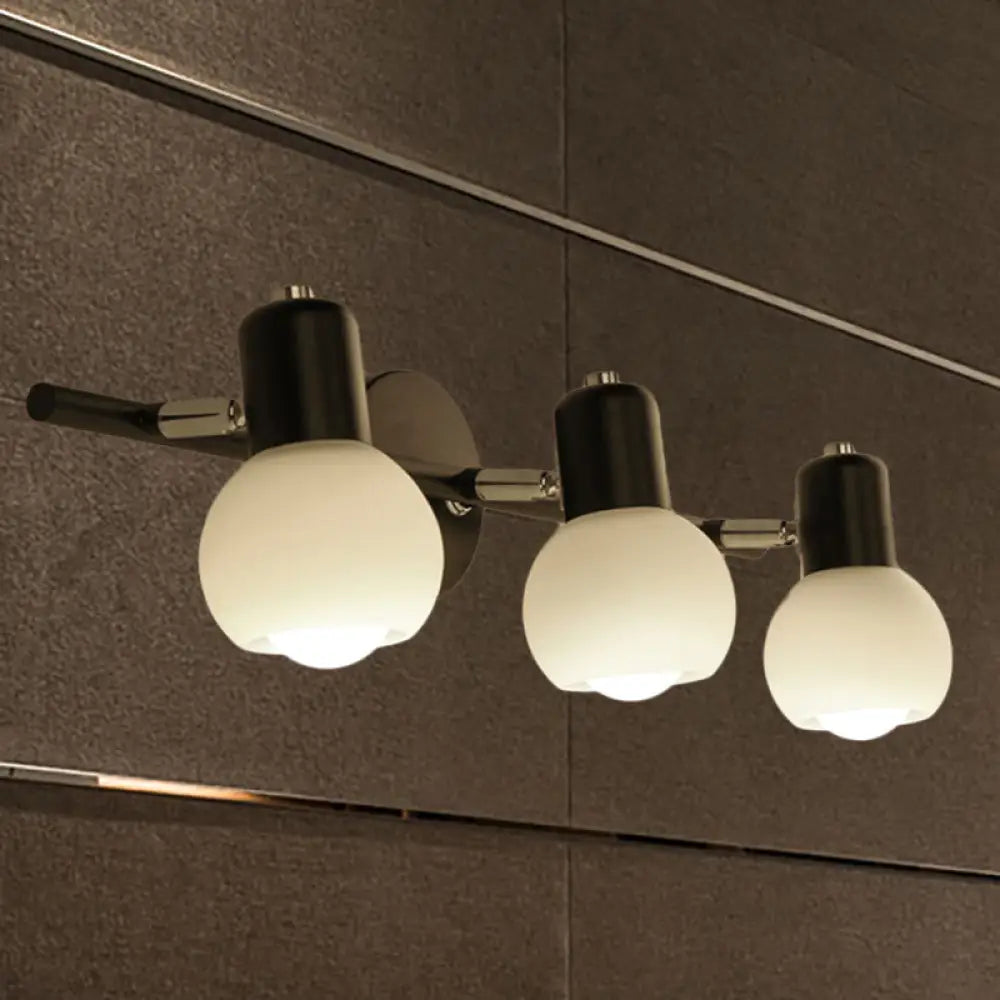 DecorBites™ Contemporary Globe Sconce Light with Metal and Milk Glass, 2/3 Lights, Wall Fixture in Black - Perfect for Living Room Vanity
