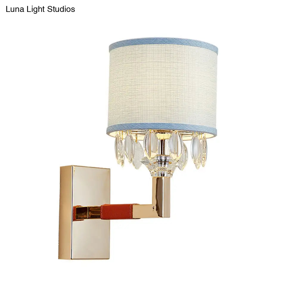 DecorBites™ Contemporary Gold Drum Fabric Shade Wall Sconce with Crystal Deco - 1 Bulb Wall Light