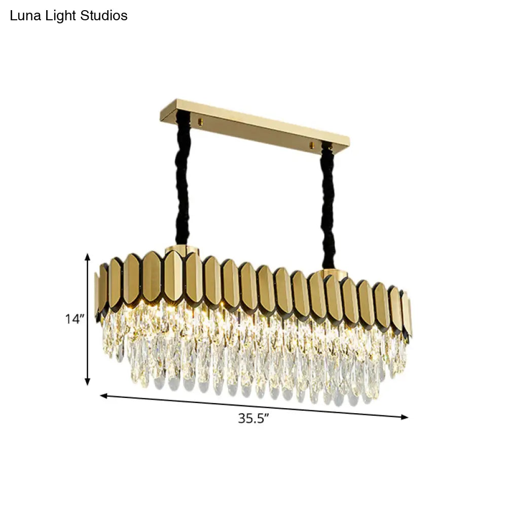 DecorBites™ Contemporary Gold Finish Oval Island Light with Clear Crystal Shuttles and LED Bulbs