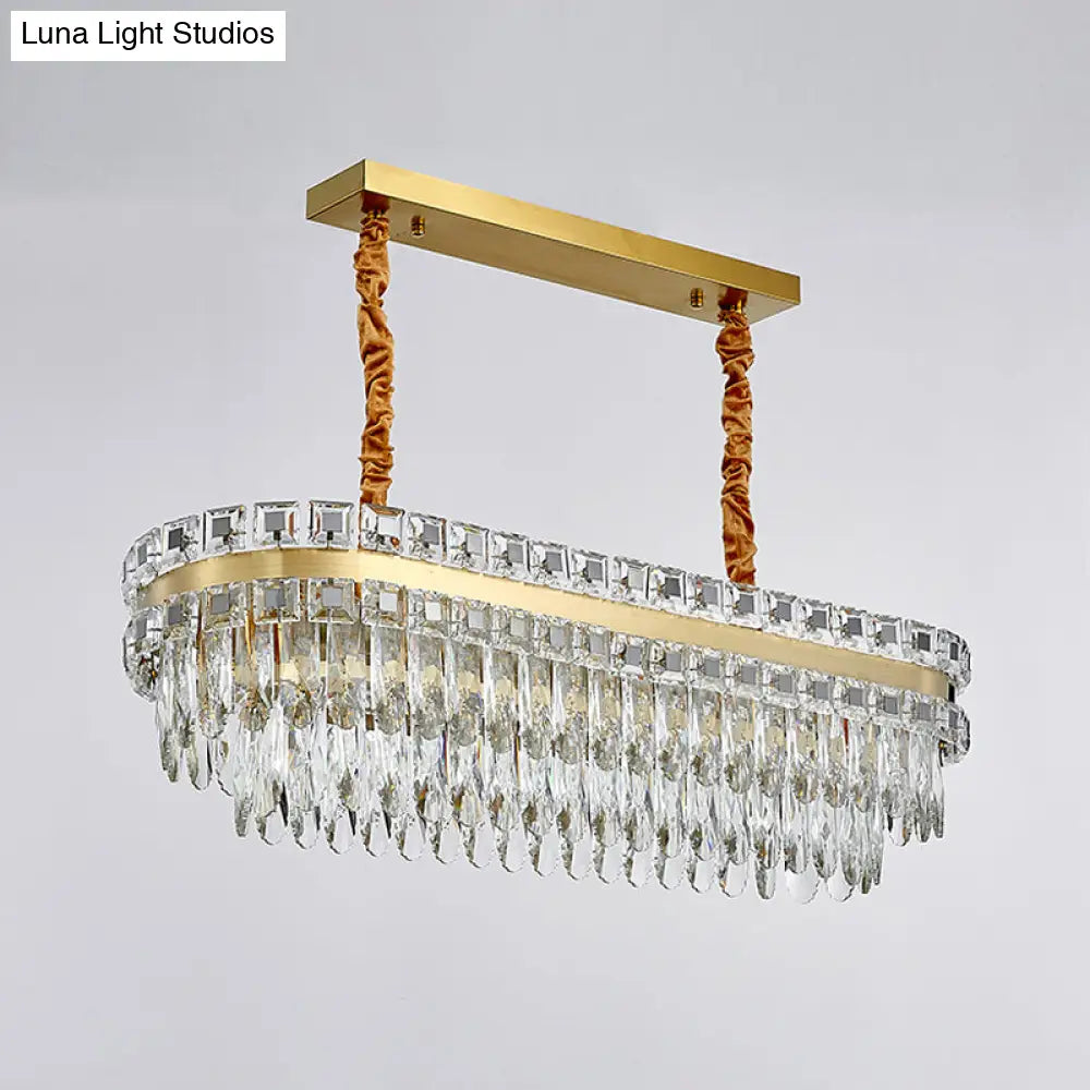 DecorBites™ Contemporary Gold LED Crystal Tiered Island Light Fixture - Stylish Oblong Hanging Lamp for Table