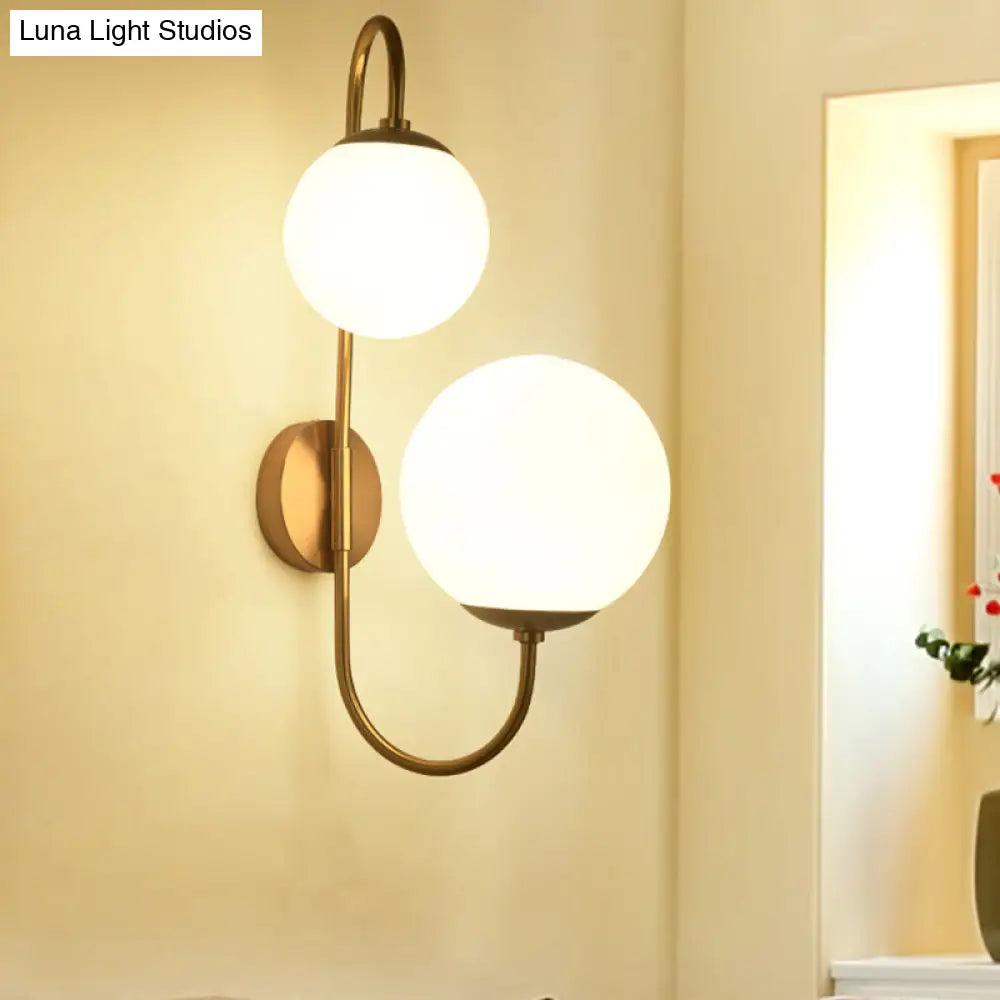 DecorBites™ Contemporary Gold Metal Wall Sconce with Opal Glass Shade - 2 Bulb Arm Design