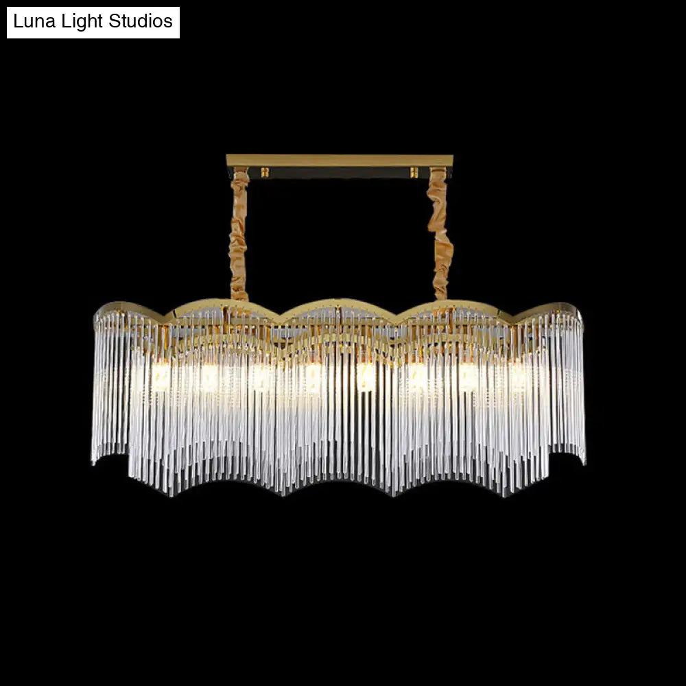 DecorBites™ Contemporary Gold Pendant Light with 8 Wavy Frame Clear Crystal Tubes