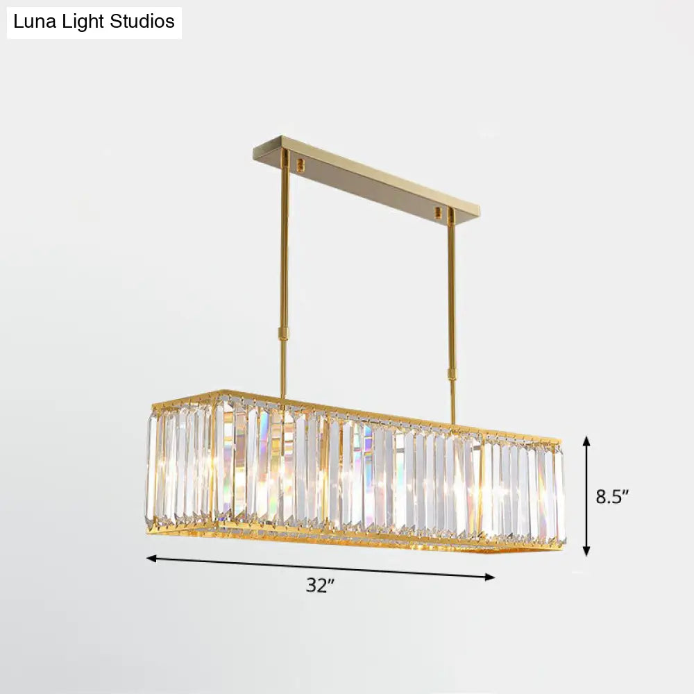 DecorBites™ Contemporary Gold Rectangular Island Pendant Light with Tri-Prism Crystal Accents - 3 Bulbs - Dining Room Ceiling Fixture