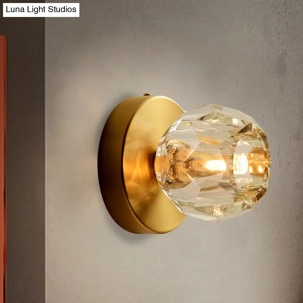 DecorBites™ Contemporary Golden Wall Mount Lamp for Living Room with Faceted Glass Shade