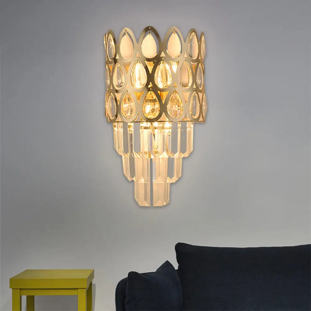 DecorBites™ Contemporary Grid Wall Mount Teardrop Crystal Light - 3 Lights - Black/Gold Sconce Lamp Fixture