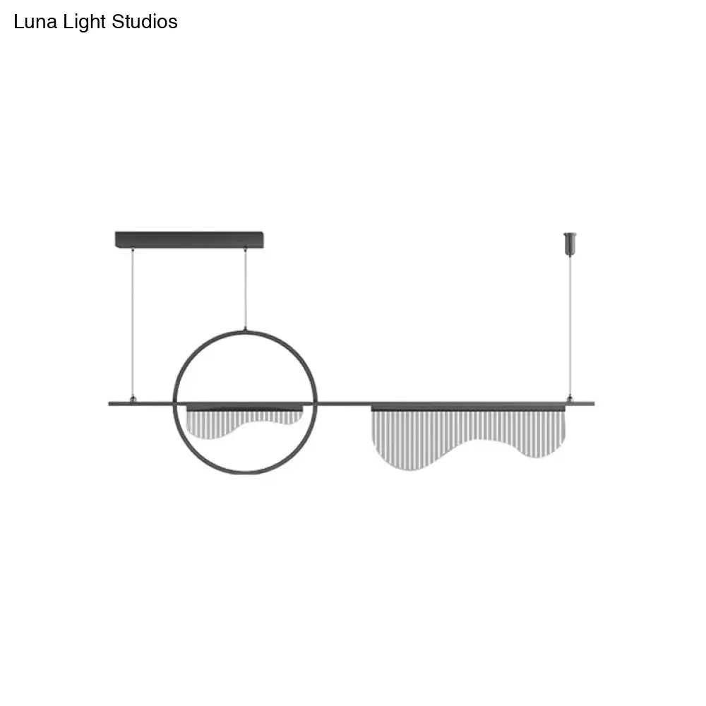 DecorBites™ Contemporary LED Metal Island Pendant with Acrylic Wavy Design - Black Circle & Linear Down Lighting