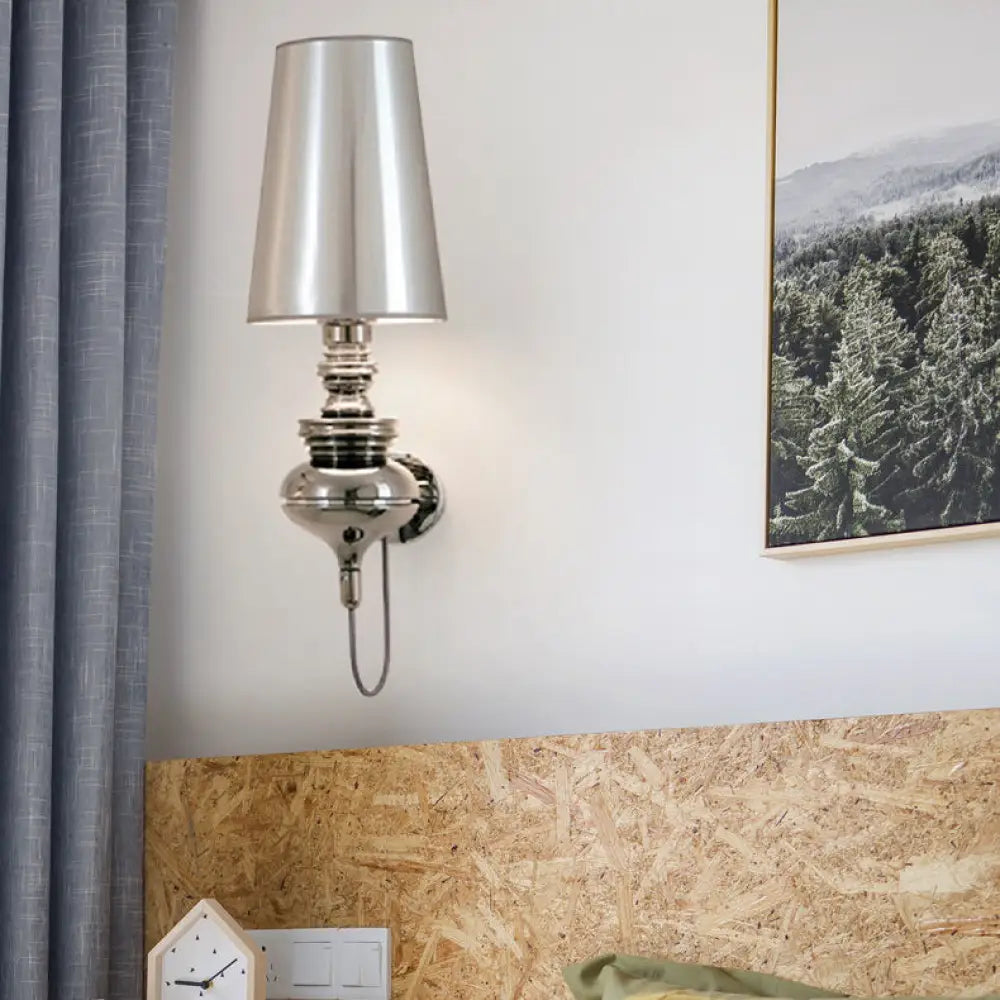 DecorBites™ Contemporary LED Tapered Wall Sconce Light, 6"/8"/10" Dia, Fabric White/Black/Silver