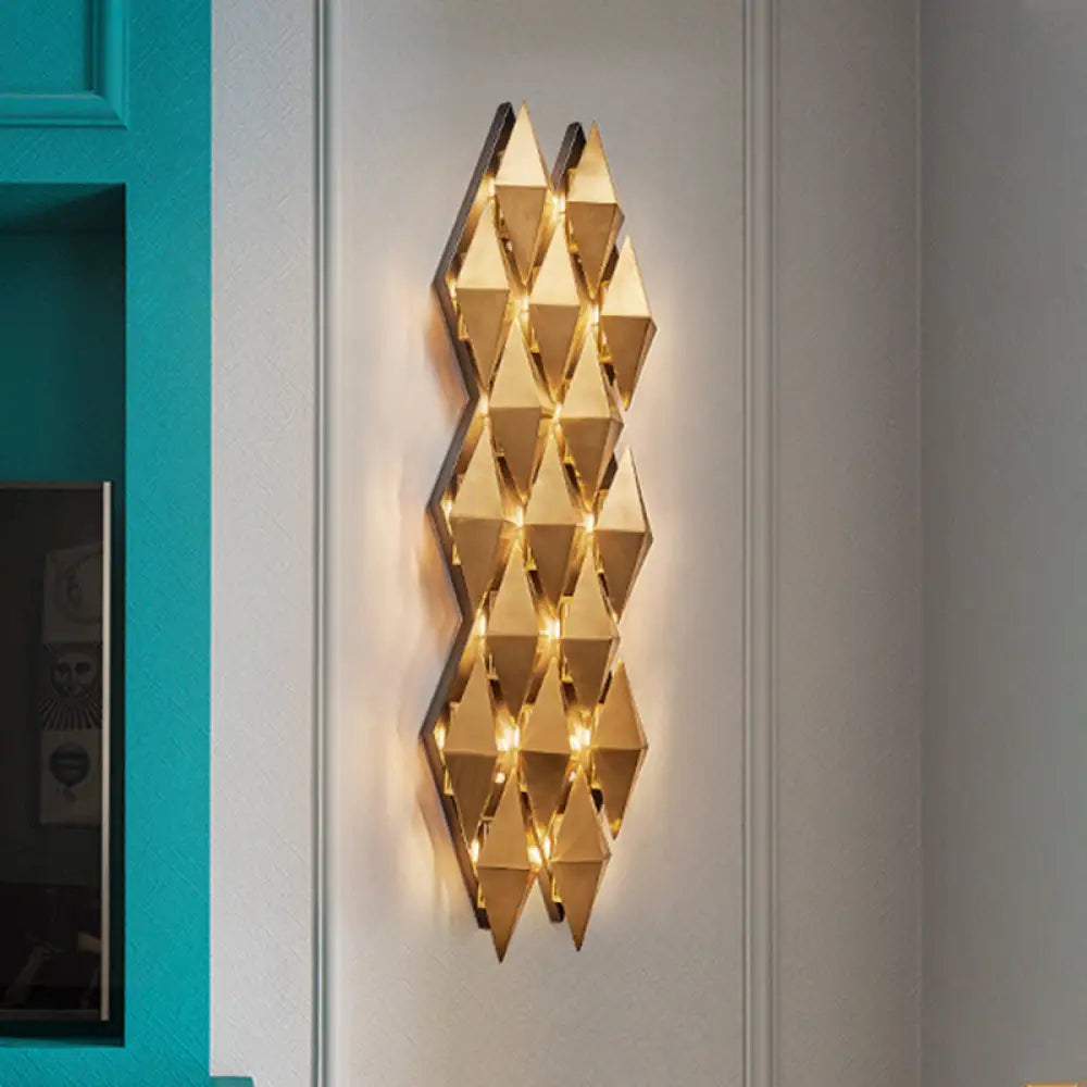 DecorBites™ Contemporary LED Wall Lamp with Metallic Gold Diamond Shade - Warm/White Light, 23"/31" Width