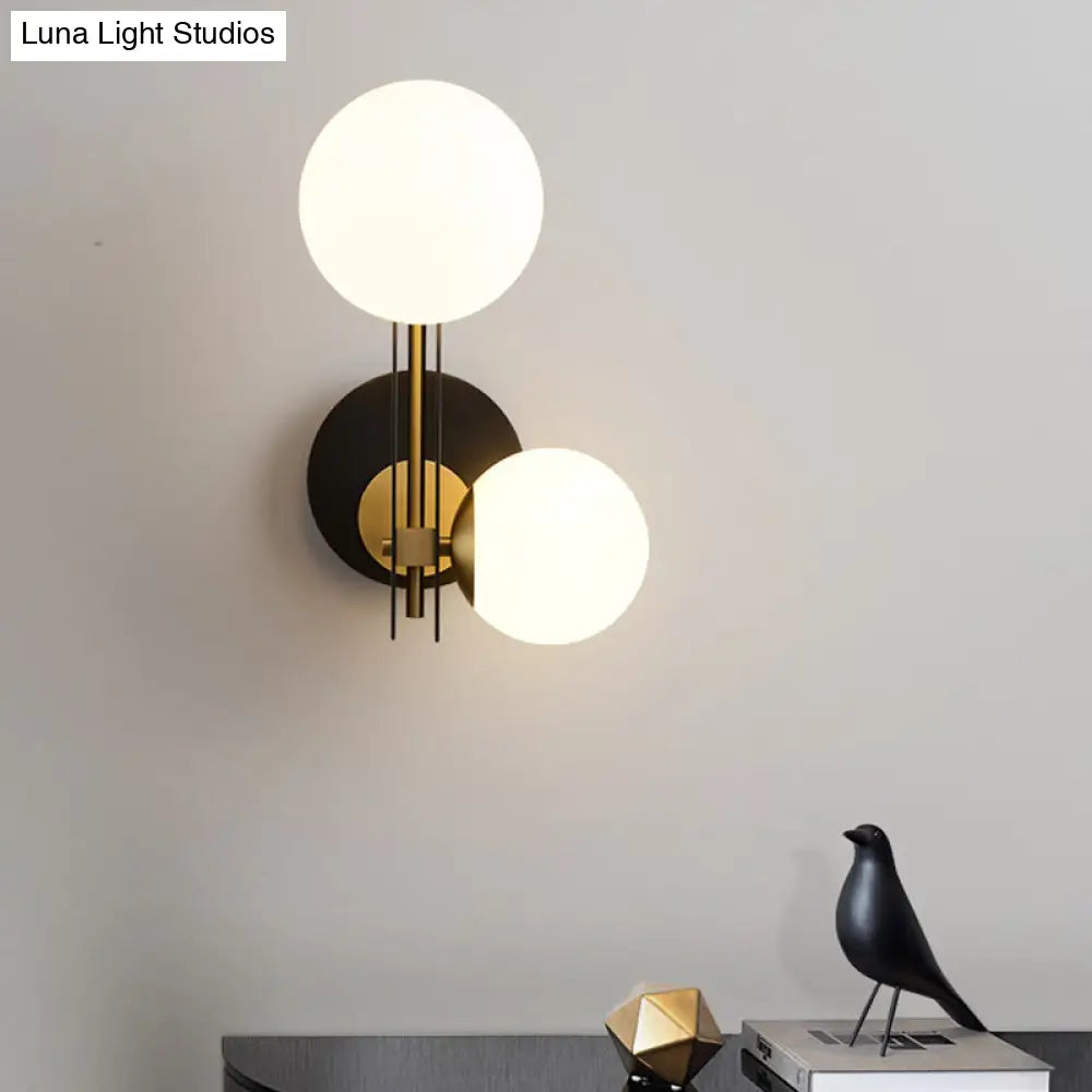 DecorBites™ Contemporary Milky Glass Wall Sconce Light - 2 Bulbs, Black & Gold