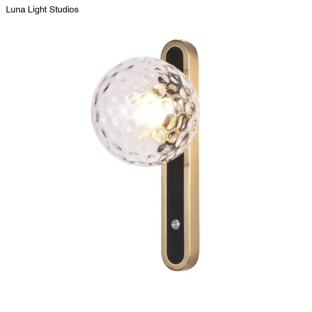 DecorBites™ Contemporary Round Wall Lamp - Clear Dimpled Glass, 1 Bulb Sconce Light for Living Room