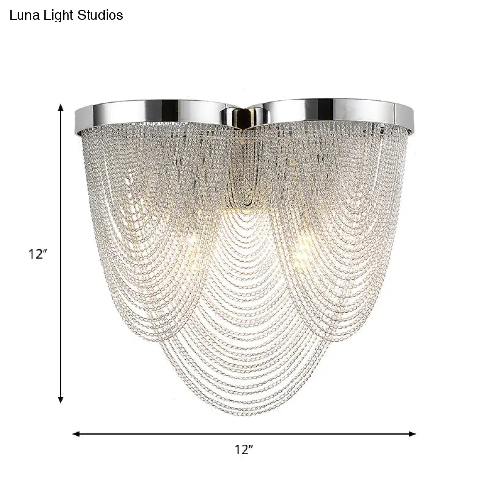 DecorBites™ Contemporary Silver Tassels Living Room Metal Sconce - 2-Light LED Wall Lamp Fixture