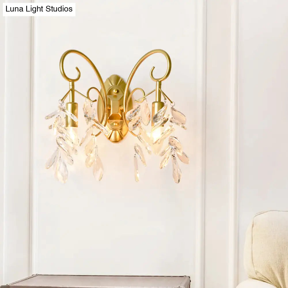 DecorBites™ Contemporary Teardrop Crystal Wall Mount Light with 2 Brass Sconce Lights for Bedroom