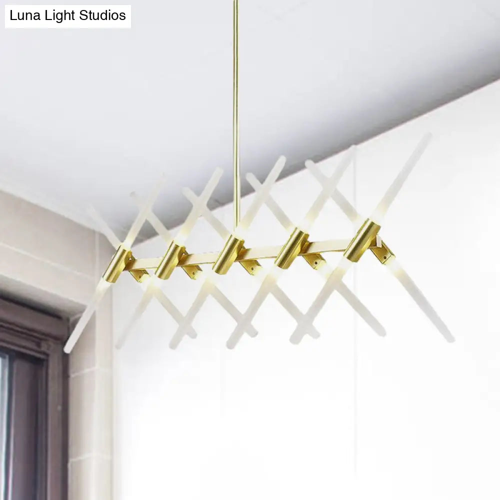 DecorBites™ Contemporary Tubular Acrylic Island Light: 20-Head Gold Pendant with Extendable Rod