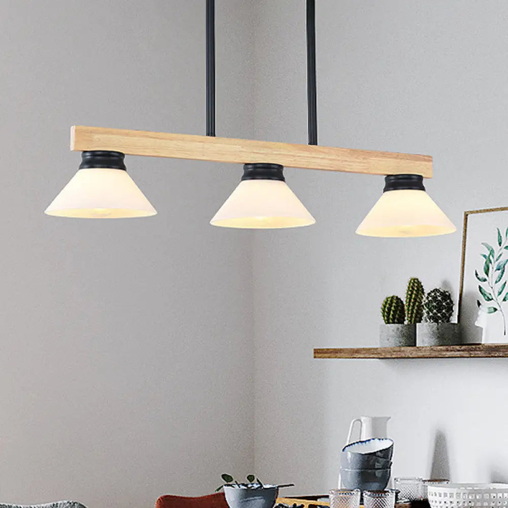 DecorBites™ Contemporary Wood Linear Island Ceiling Light - 3 Head Dining Room Hanging Lamp Kit with Gold/Black Rod
