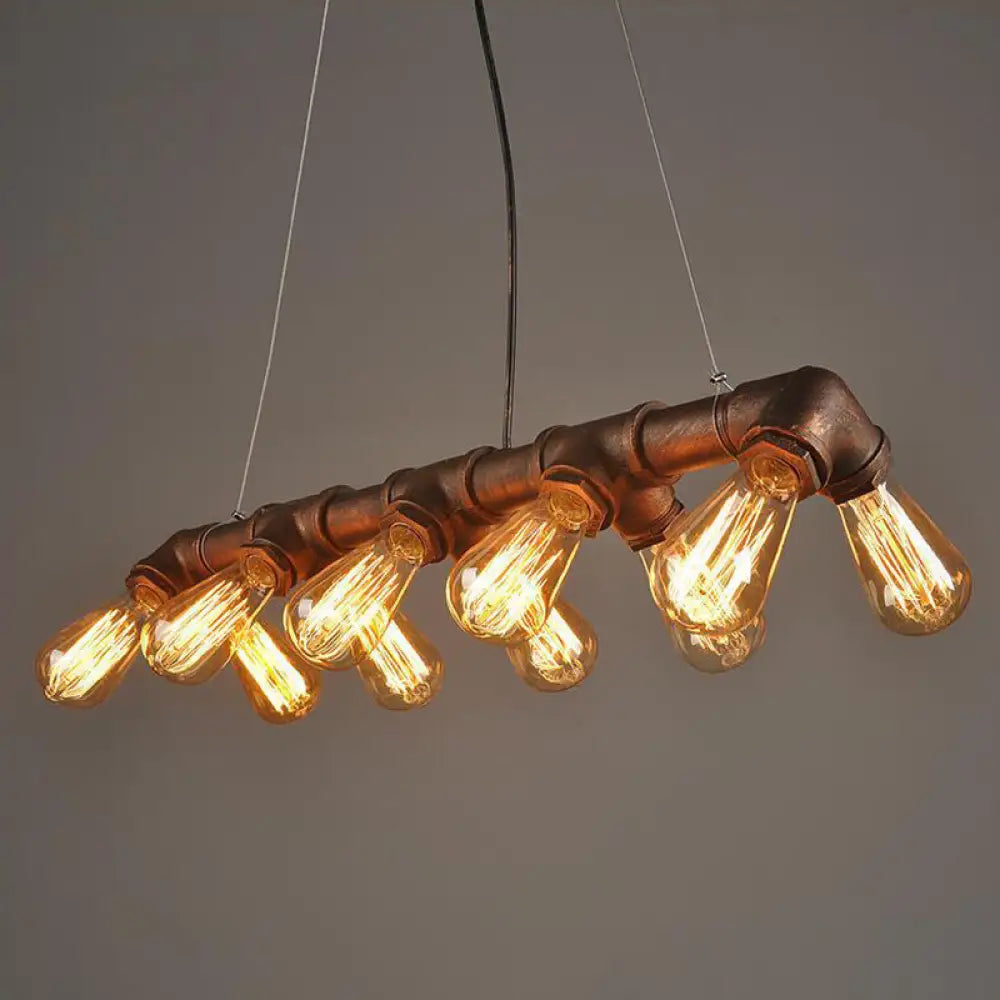 DecorBites™ Copper and Black Industrial Kitchen Island Pendant Light with Symmetric Piping and 10 Bulbs