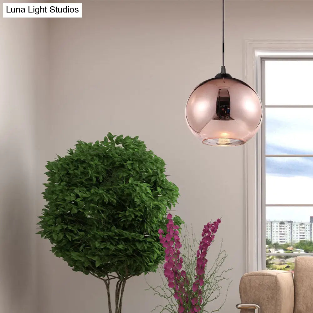 DecorBites™ Copper Sphere Pendant Light - Modern 1 Head - 8"/12" Wide - Mirror Glass - Hanging Lamp Kit for Bar
