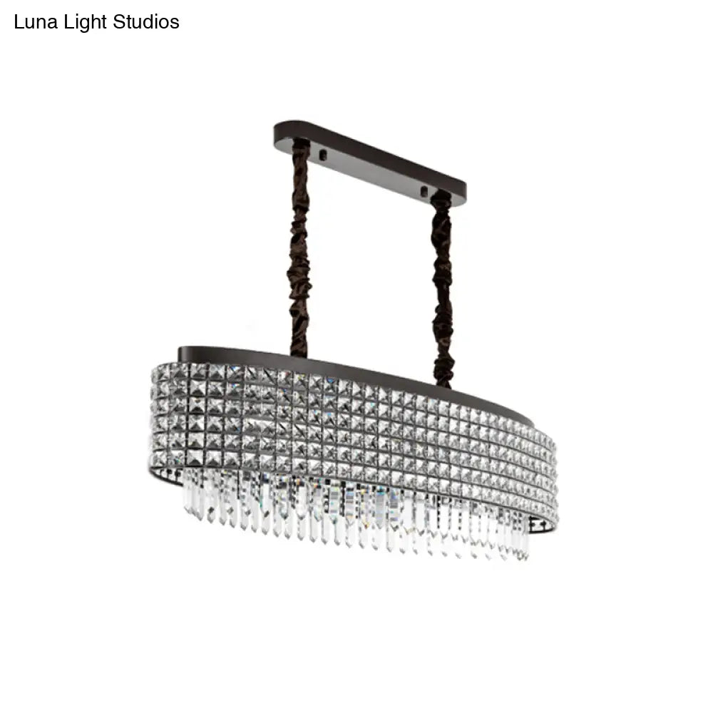 DecorBites™ Crystal-Encrusted Oblong Island Lamp with Modern 5-Light Design in Black Finish