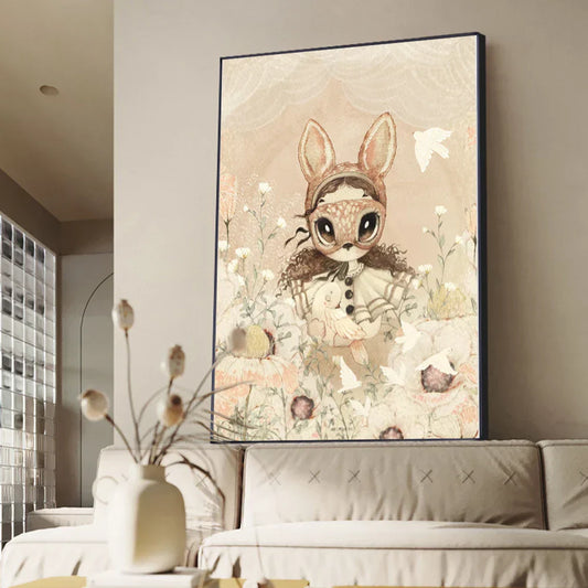 DecorBites™ Beige Rabbit Girl Canvas Print for Kidsató Room