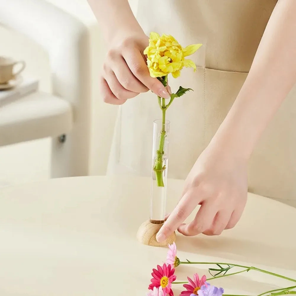 DecorBites™ Clear Vase with Bamboo Base Tabletop Decoration