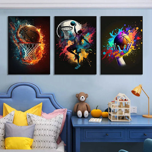 DecorBites™ Colorful Nordic Basketball Sports Posters for Boys
