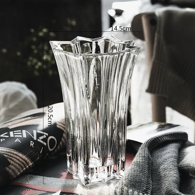 DecorBites™ Elegant Crystal Glass Vase for Flower Arrangement