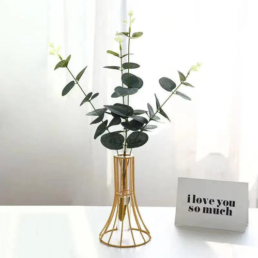 DecorBites™ "Gold Vase with Metal Flowers - Modern Desk Decoration"