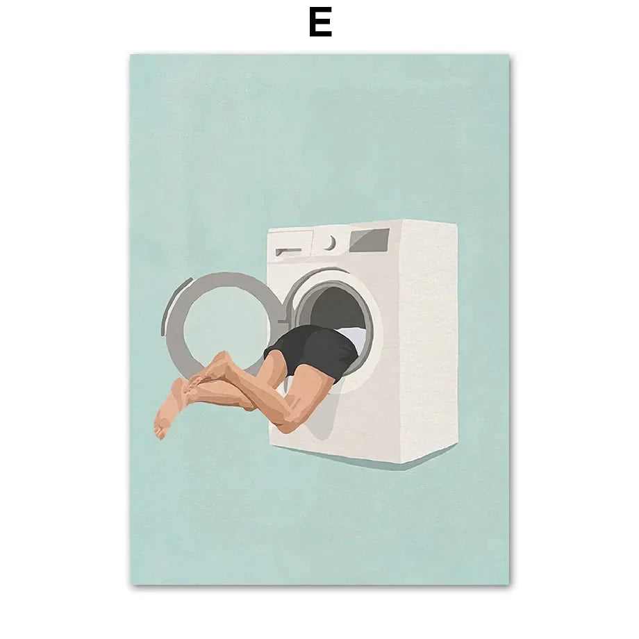DecorBites™ "Laundry Girl Nordic Wall Art Print"