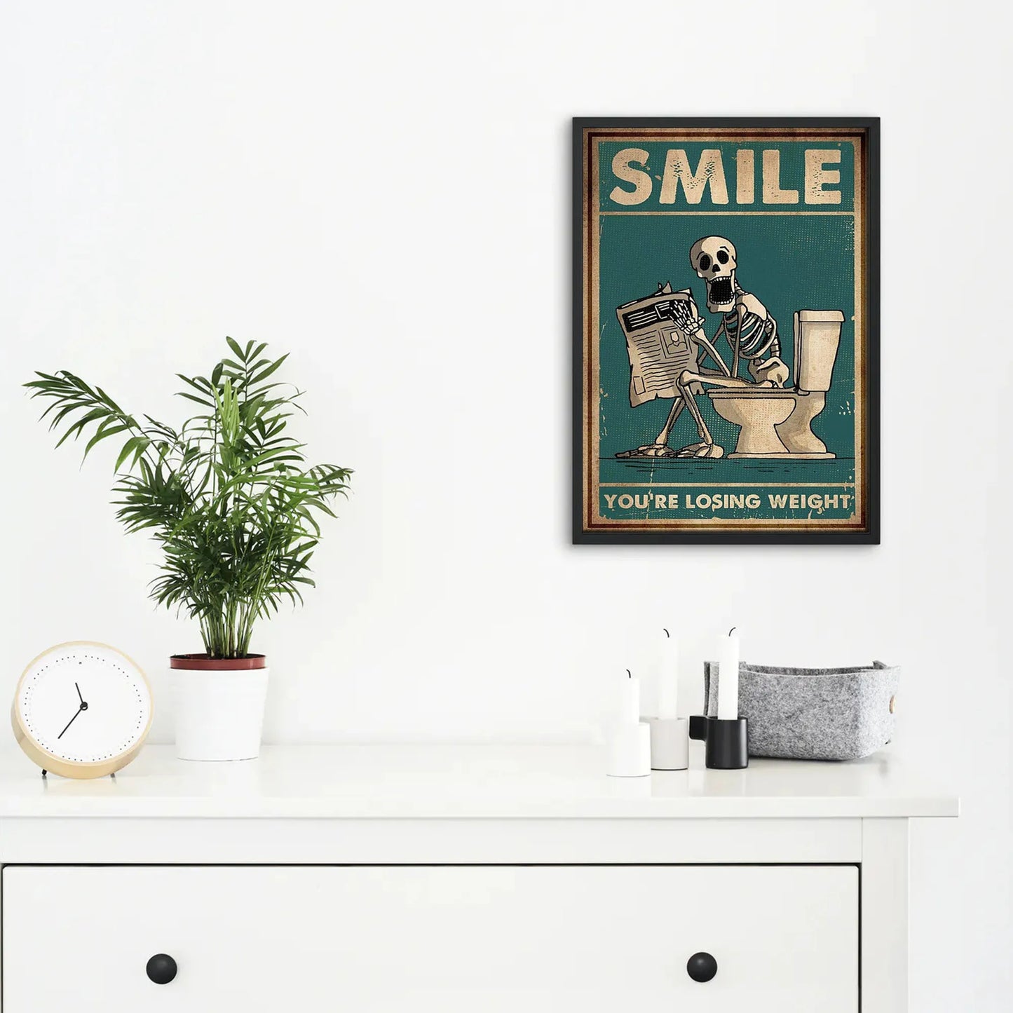 DecorBites™ Skeleton Man Squatting Toilet Canvas Wall Art