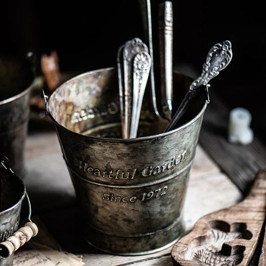 DecorBites™ Vintage Iron Handle Bucket - Home Decoration