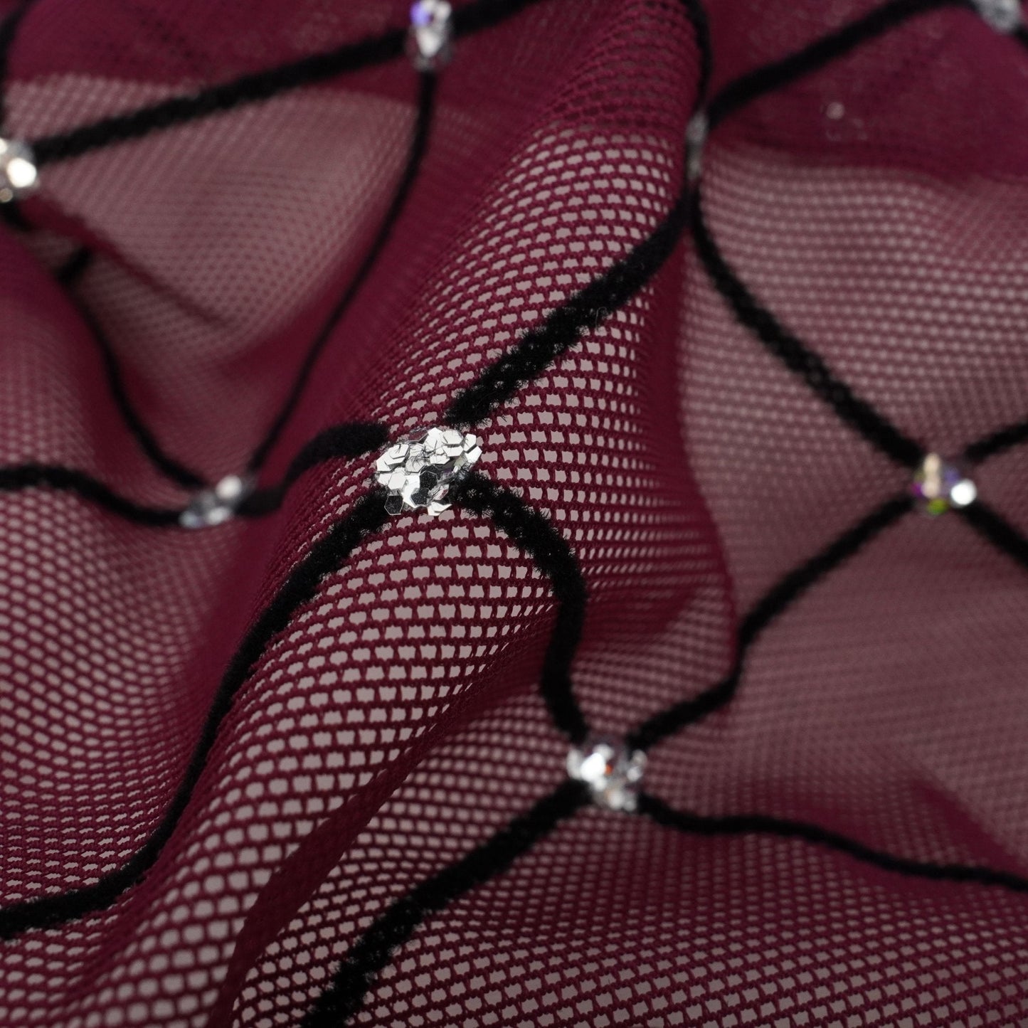 Diamonds Flocked Stretch Mesh Fabric | Blue Moon Fabrics