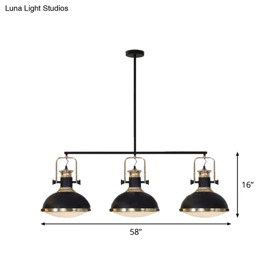 DecorBites™ Farmhouse 3-Light Island Pendant with Black Metal Dome Shade for Dining Room Down Lighting