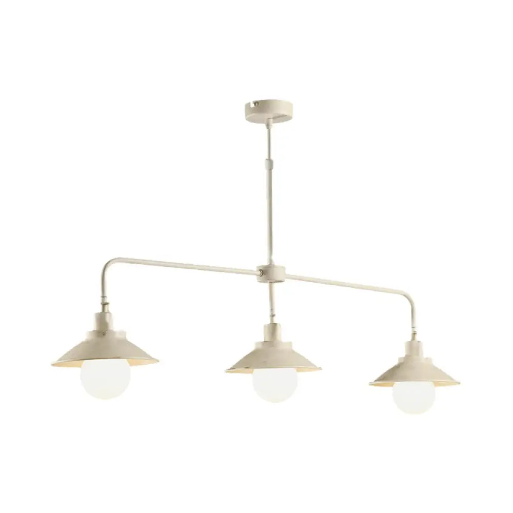 DecorBites™ Farmhouse Cone Shade Island Pendant Light with 3 Iron Heads, Distressed White Finish