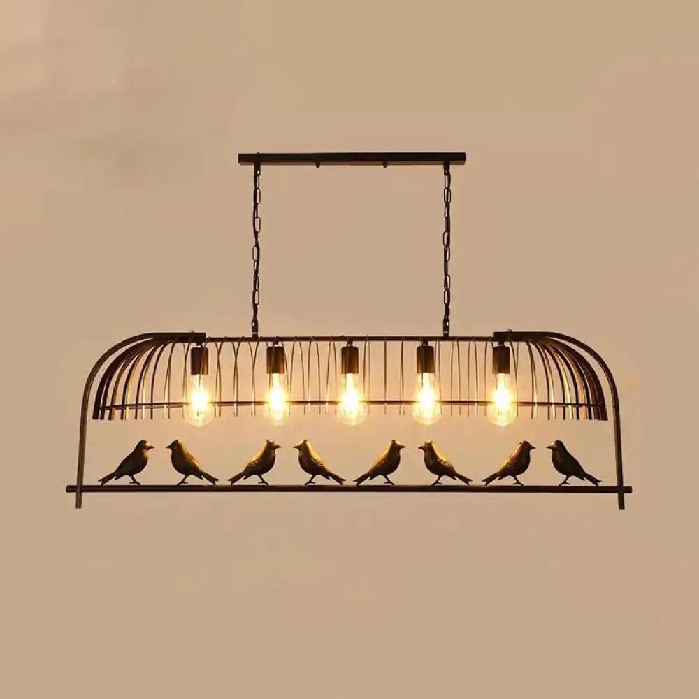 DecorBites™ Farmhouse Metal Black Finish Birdcage Kitchen Island Suspension Light Fixture