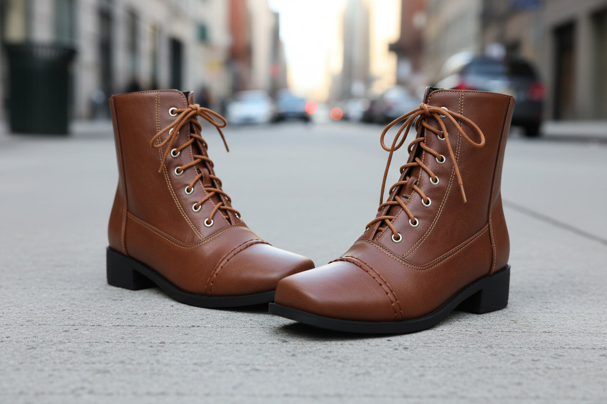 Women’s Lace-Up Square Toe Motorcycle Boots – Comfortable Outdoor Riding Boots
