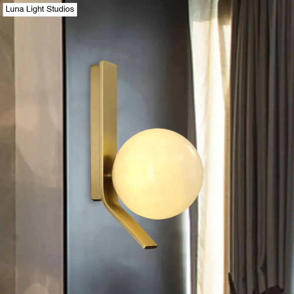 DecorBites™ Frosted Glass Sconce: Luxury Brass Wall Mounted Light with Curved Metal Backplate