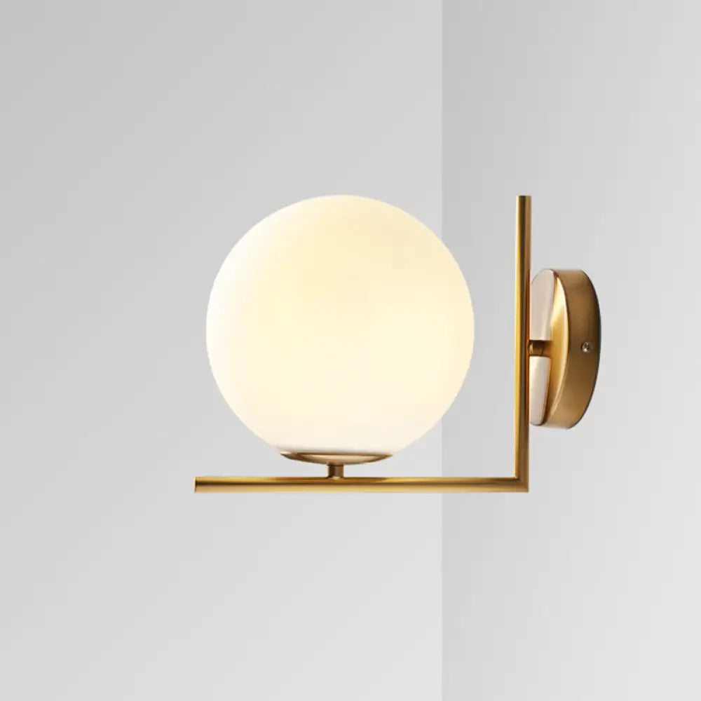 DecorBites™ Frosted White Glass Ball Wall Light with Gold Arm - Minimalist 1 Head Wall Lamp (Warm/White Light)