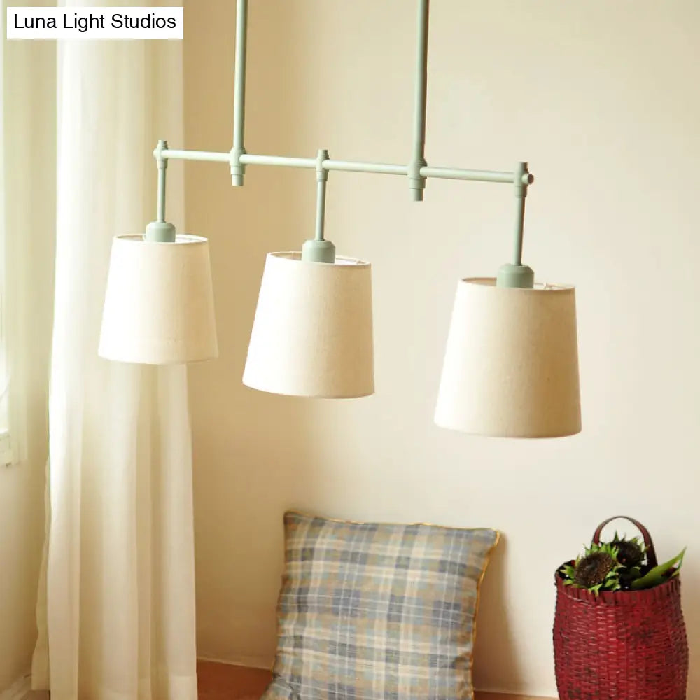 DecorBites™ Green Barrel Fabric Pendant Light - Traditional 3-Light Fixture for Dining Room Island Lighting