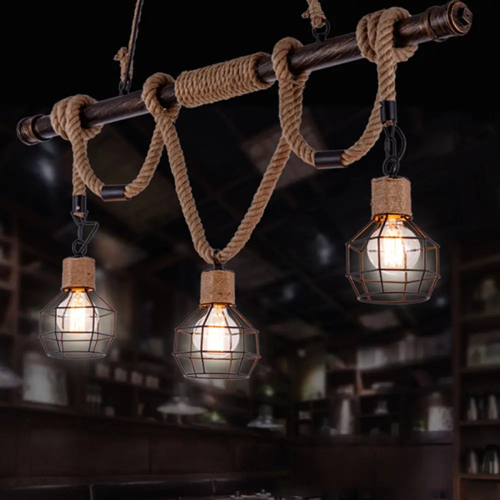DecorBites™ Hemp Rope Pendant Lamp - Industrial Style Beige - Linear over Island Lighting