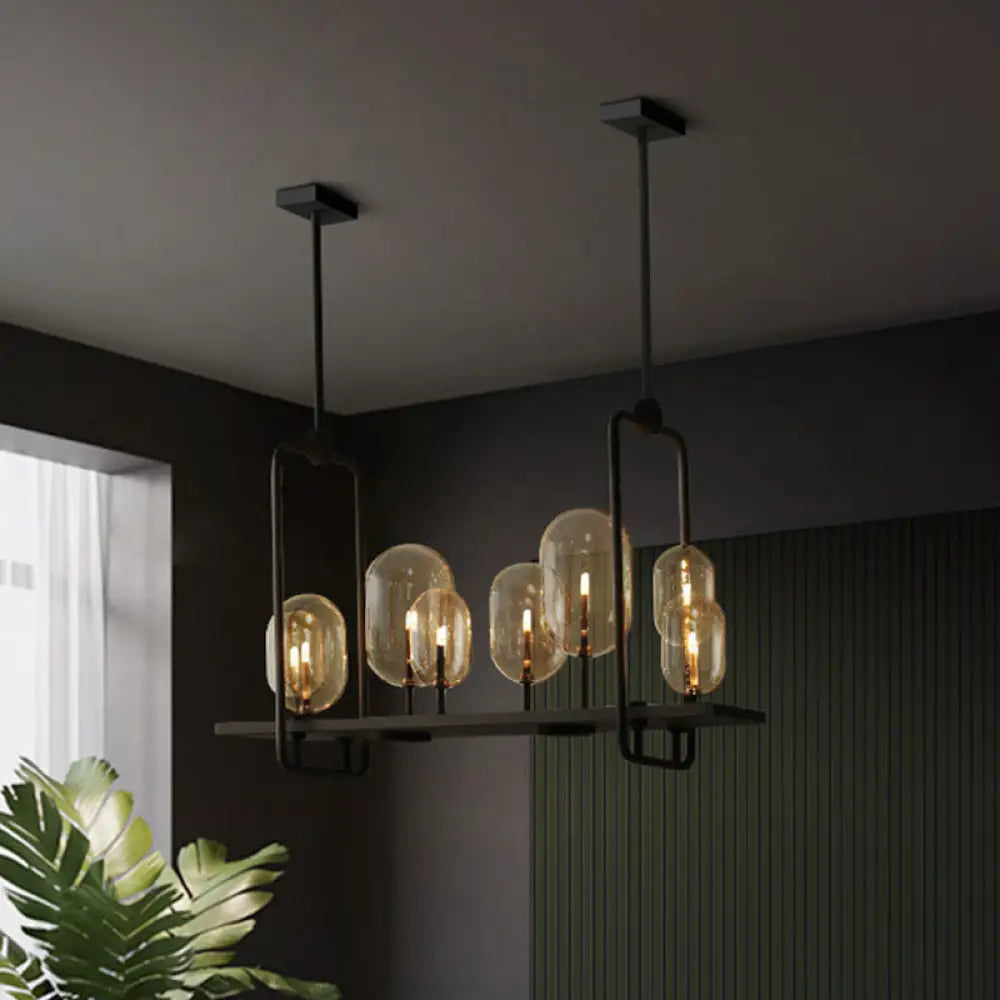 DecorBites™ Industrial Amber Glass Hanging Light Fixture - Capsule Restaurant Island Lighting (6/8 Bulbs, Black)
