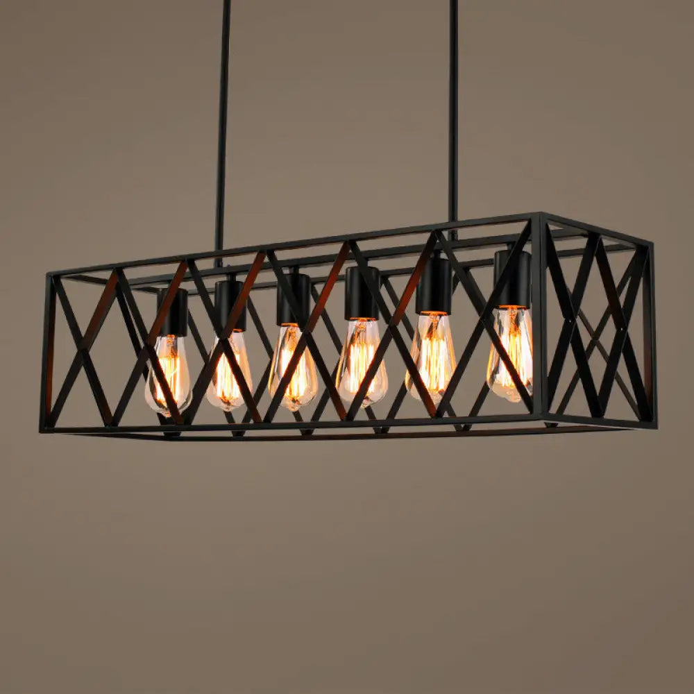 DecorBites™ Industrial Black Iron Pendant Light with Rectangle Frame - Perfect for Restaurants and Hanging Over Islands