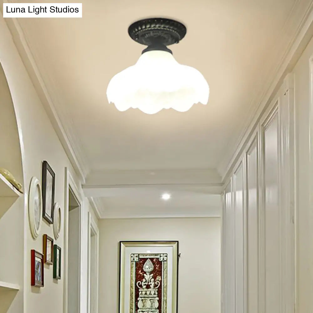 DecorBites™ Industrial Black Semi Flush Ceiling Light with Milky Glass Shade – Perfect for Gallery