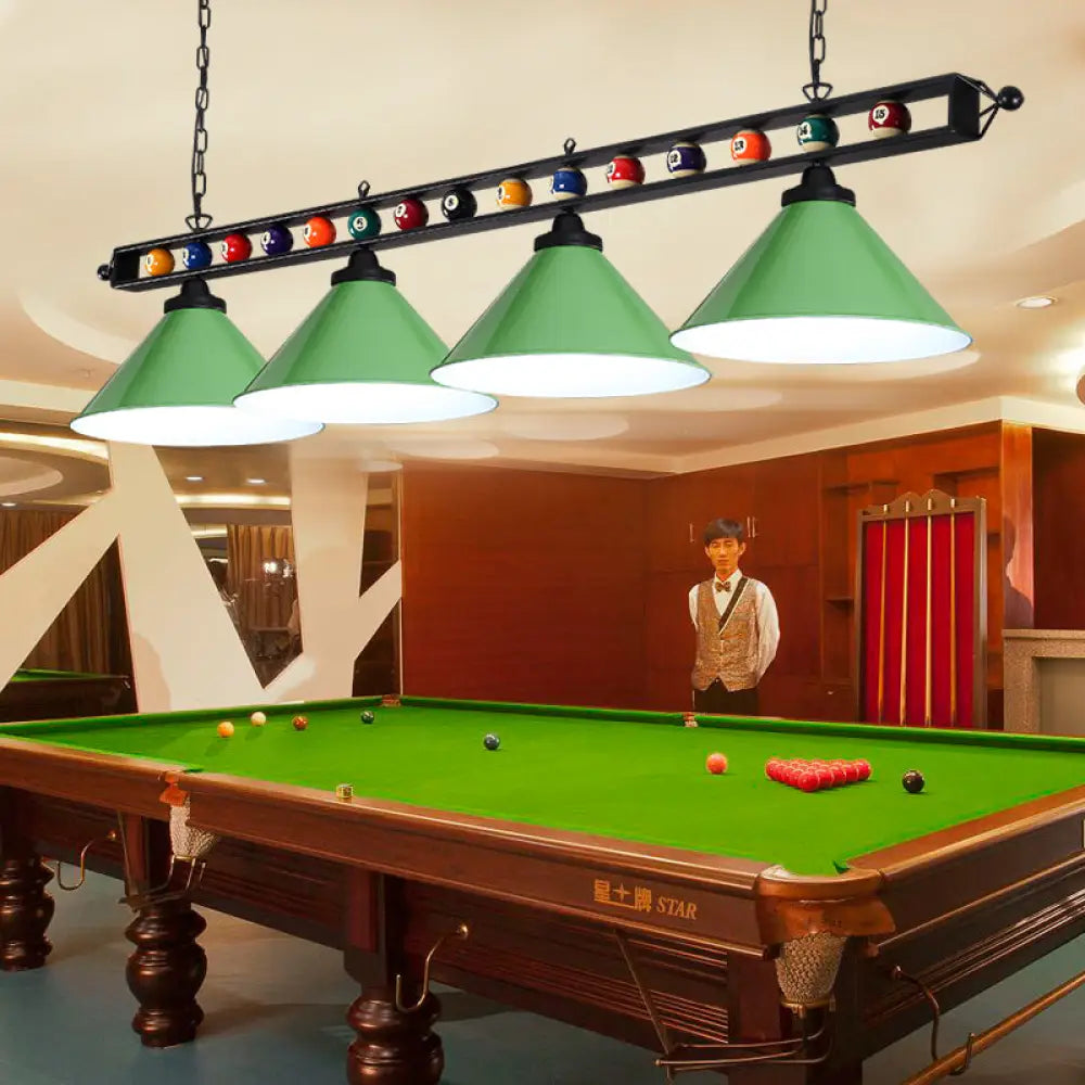 DecorBites™ Industrial Conical Metal Billiard Lamp with Country Club Island Light & Rolled Edge