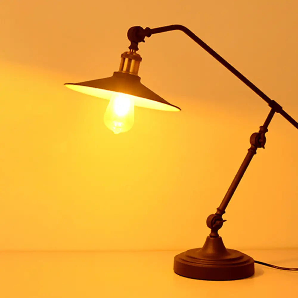 DecorBites™ Industrial Matte Black Metal Table Lamp with Balance Arm - Single Wide Flared Reading Light