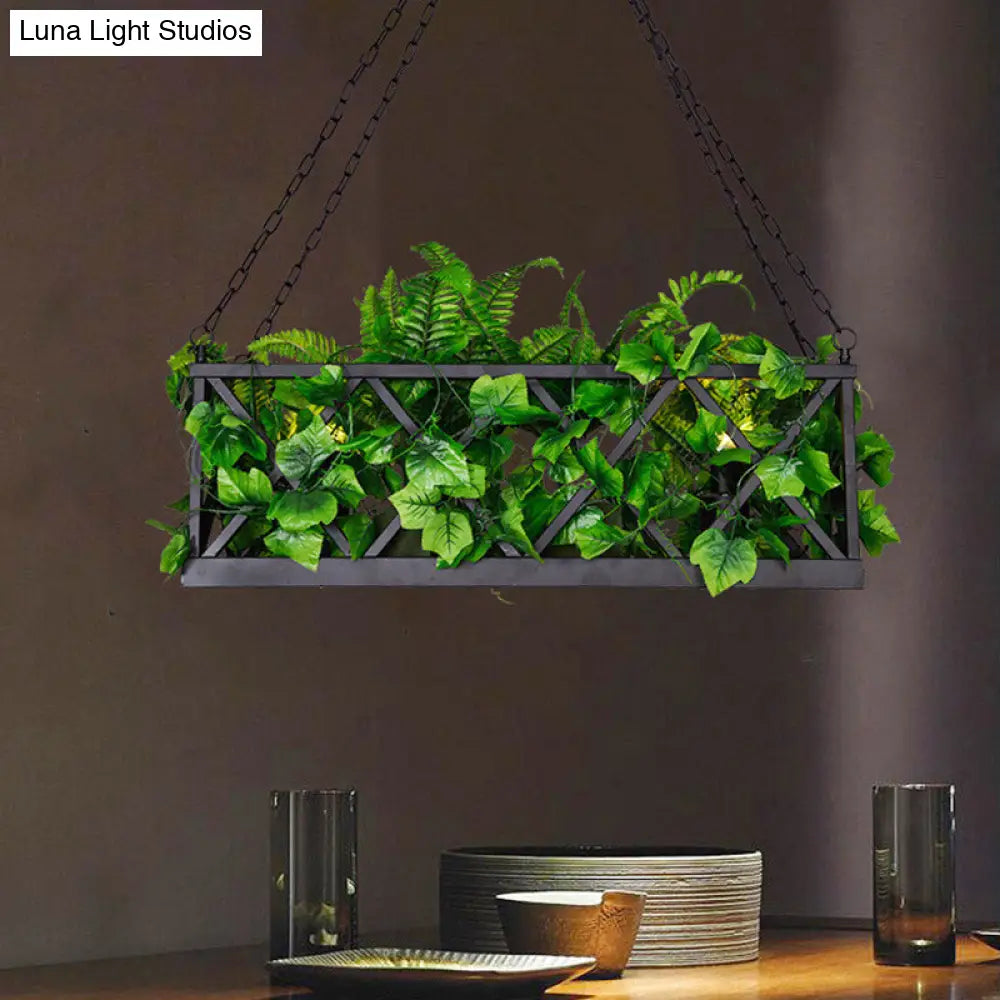 DecorBites™ Industrial Metal 2-Head Black Rectangular Island Lighting Fixture - LED Ceiling Light for Restaurants and Plants