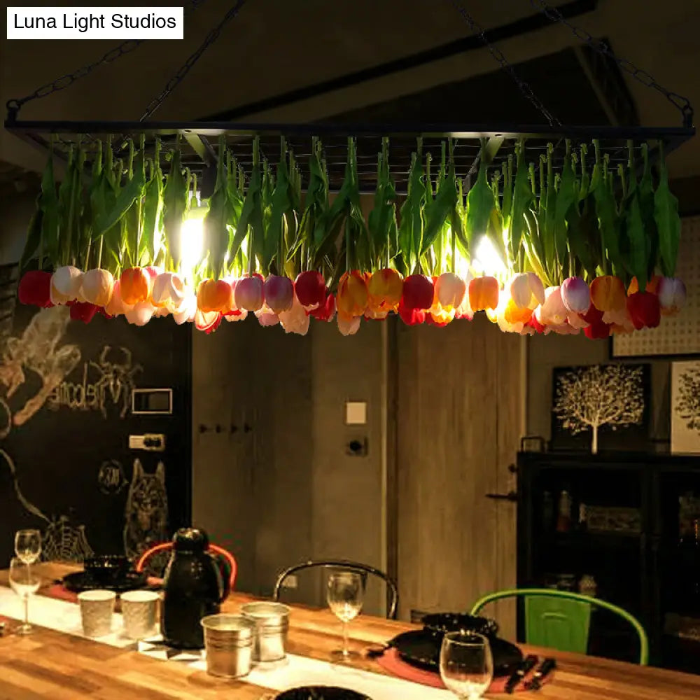 DecorBites™ Industrial Metal Pendant Chandelier - Green 3-Light Tulip LED Hanging Fixture for Restaurants