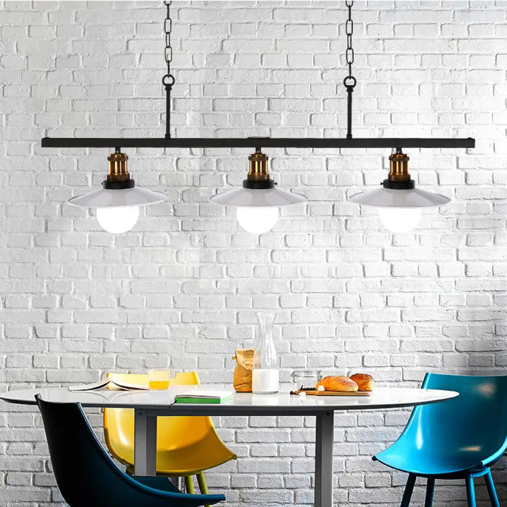 DecorBites™ Industrial Metal Pendant Light Fixture for Kitchen Island with White Cone Shades and Chains (2 or 3-Light)